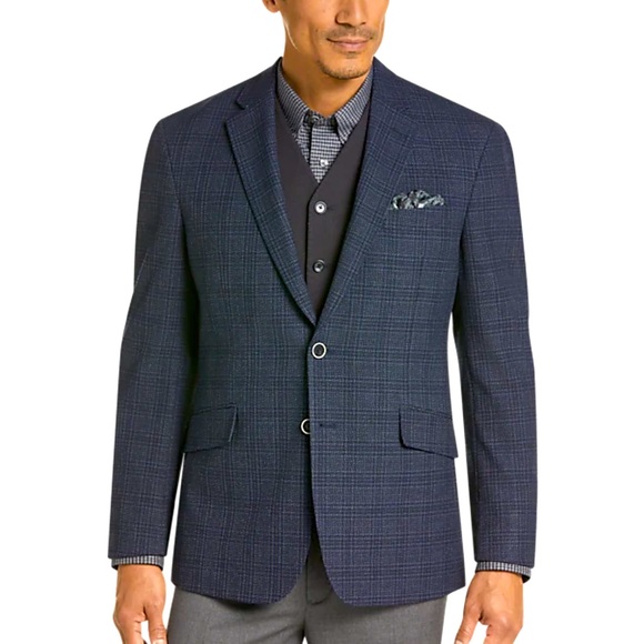 Joseph Abboud Other - JOE Joseph Abboud Blue Glen Plaid Slim Fit Linen Sport Coat Blazer | Size 48L